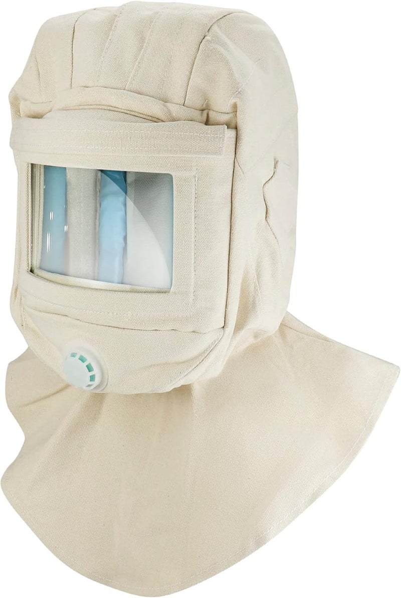 QWORK Sand Blasting Hood Cap, Shawl Sandblaster Protective Gear Mask, Anti Dust/Wind Sandblasting Tool Mask, Heat / Cut / Scratch Resistant Neck Protector, White - Image 3